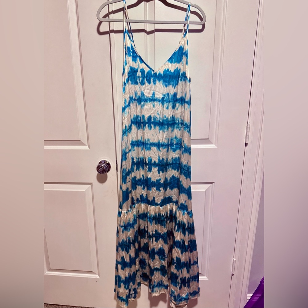 Blue and White Tie-Dye Maxi Dress